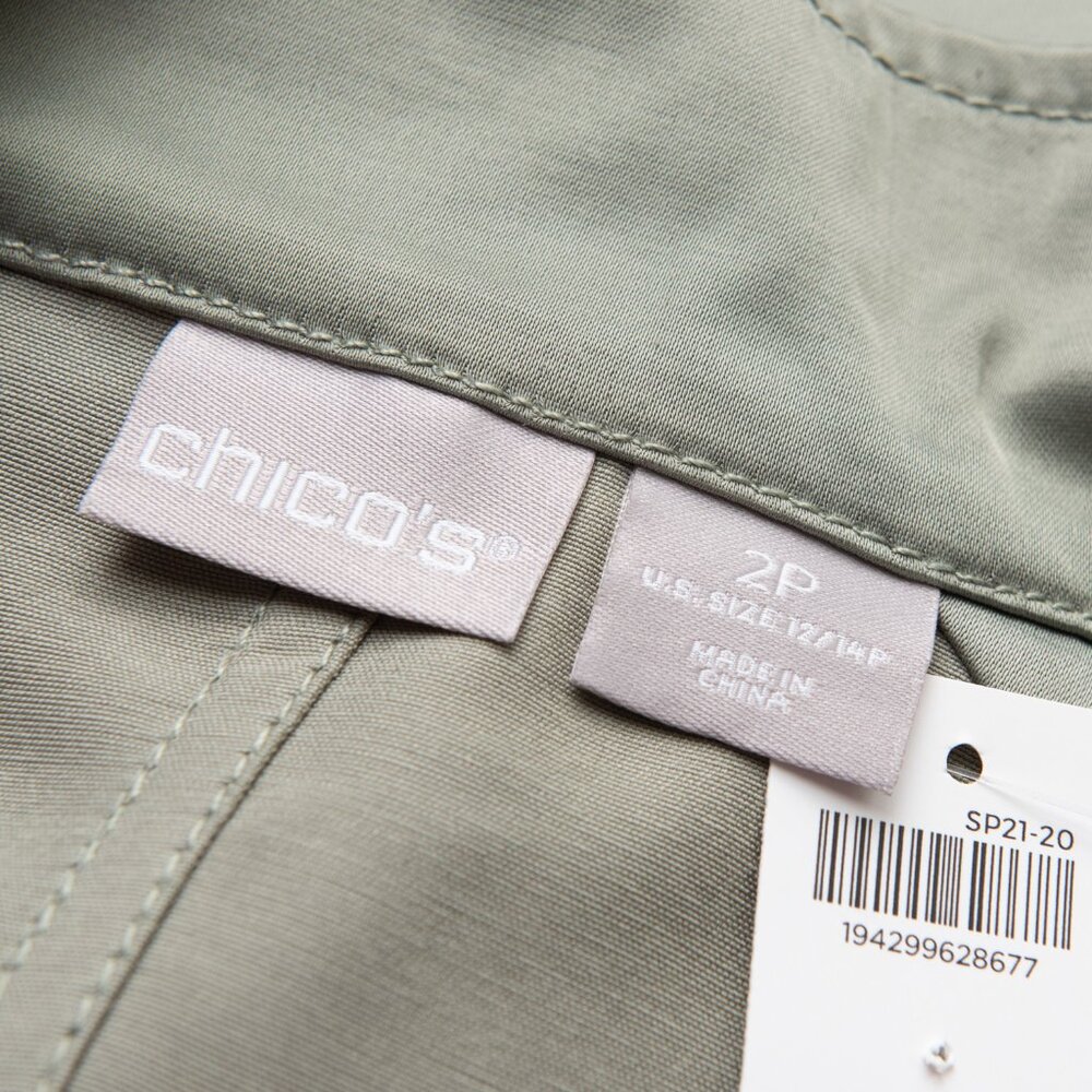 Chico's Utility Jacket Satin Coat Sage Leaf Green Size 2 Petite 12/14 Short New - Picture 4 of 9